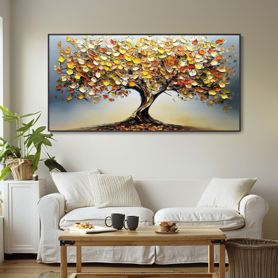 Gold Blooms Abstract Oil Painting, Tree Landscape Art Print - Image 3