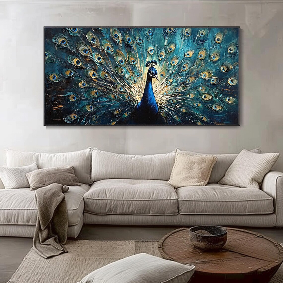 Peacock Courtship Abstract Bird Mural Art Print - Image 2