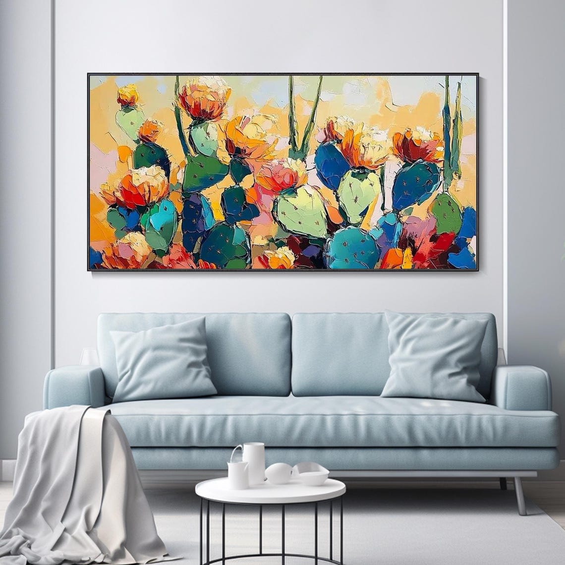 Colorful Blooming Prickly Pear Cactus Impasto Desert Art Poster - Image 2