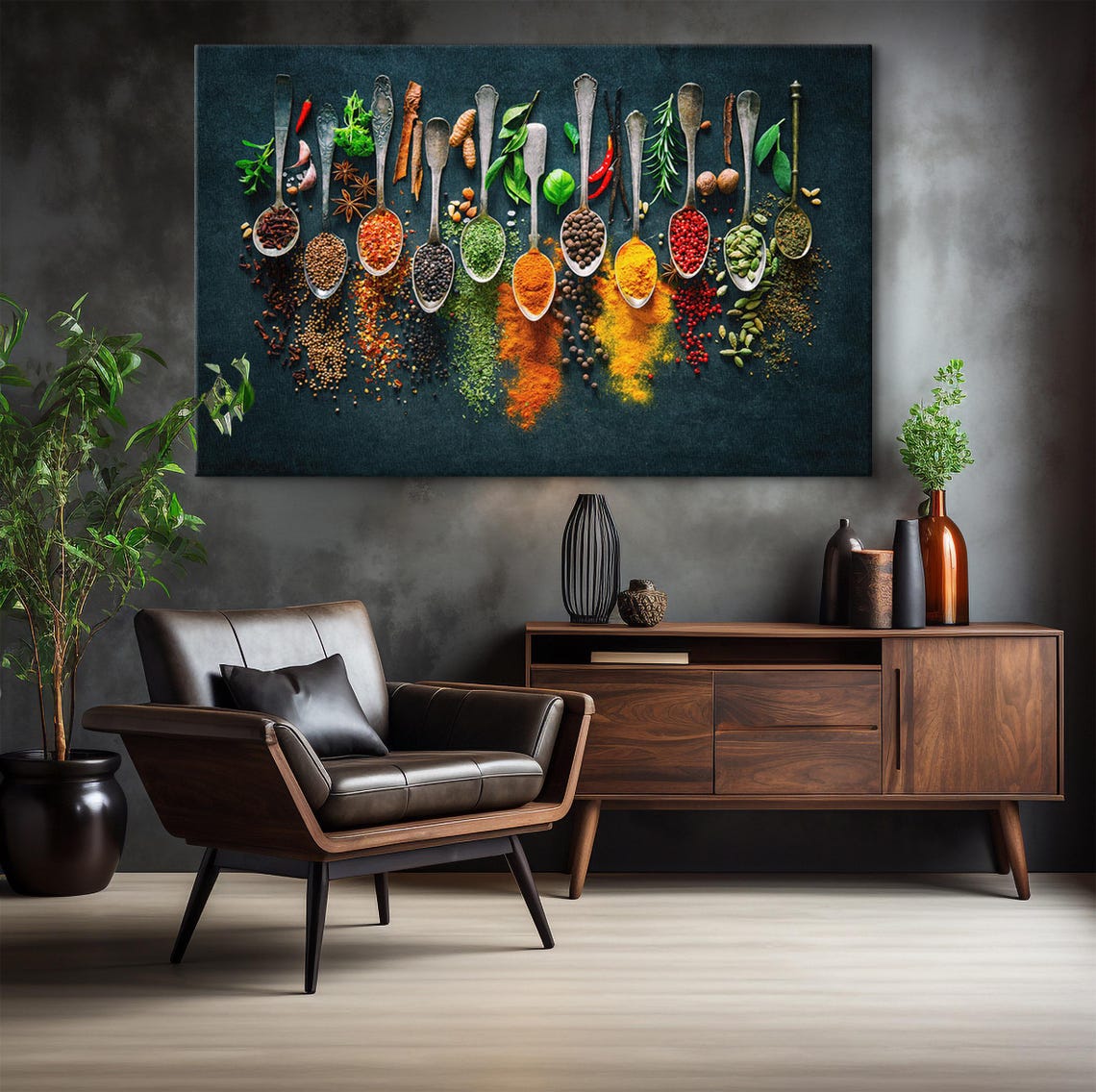 Colorful Spices In Silver Spoons Rustic Kitchen Decor Art Poster - Image 5