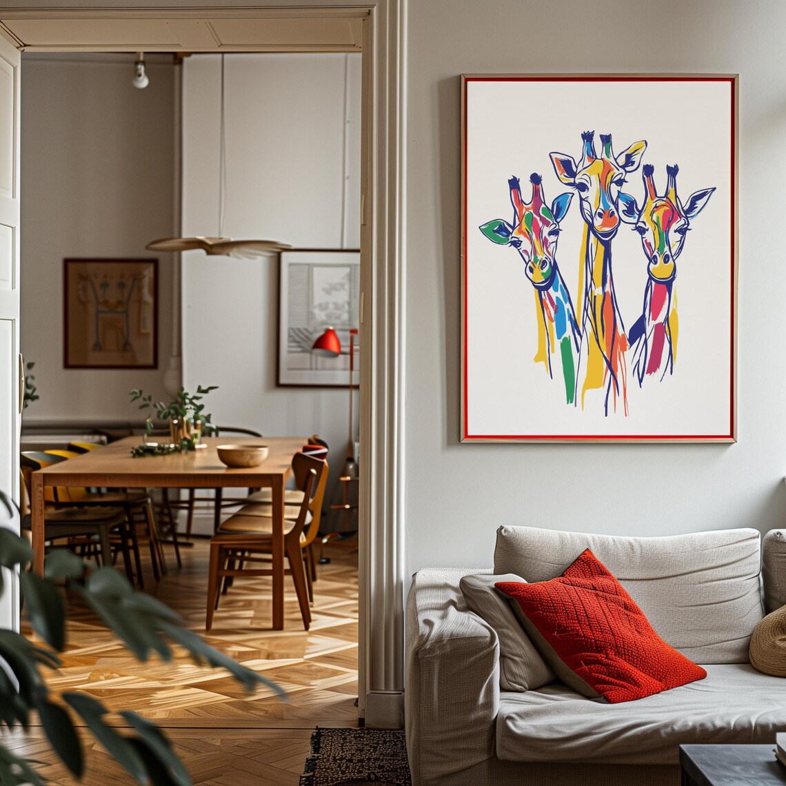 Three Rainbow Giraffes Paint Stroke Trio Portrait Poster Safari Art - Image 3