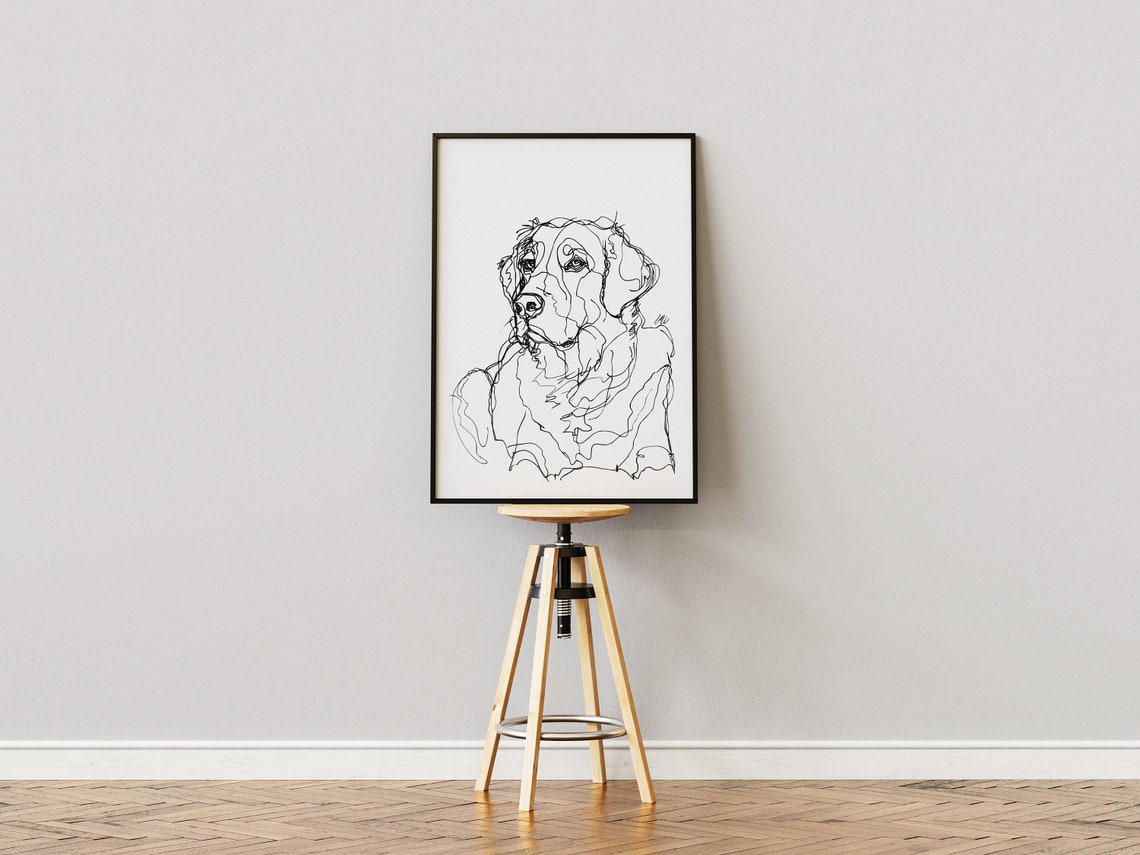 Bernese Mountain Dog Head Portrait Loose Sketch Line Drawing Poster - Image 3