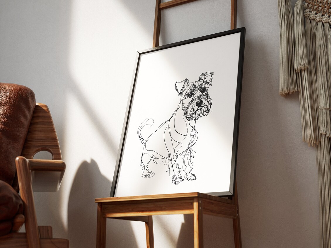 Miniature Schnauzer Standing Jaunty Line Drawing Art Portrait Poster - Image 2