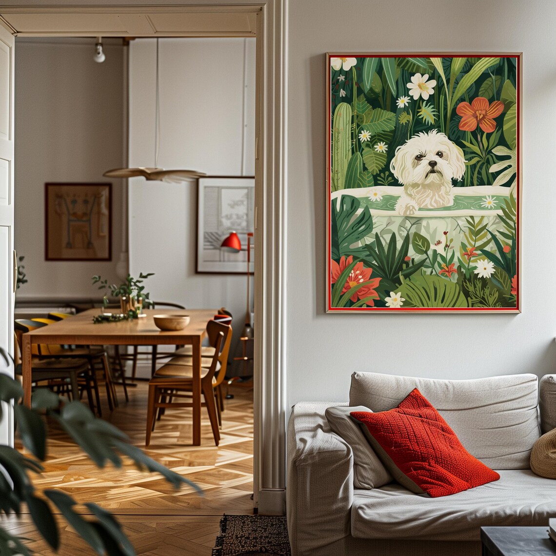 Maltese Boho Jungle Art Print, Tropical Decor - Image 3