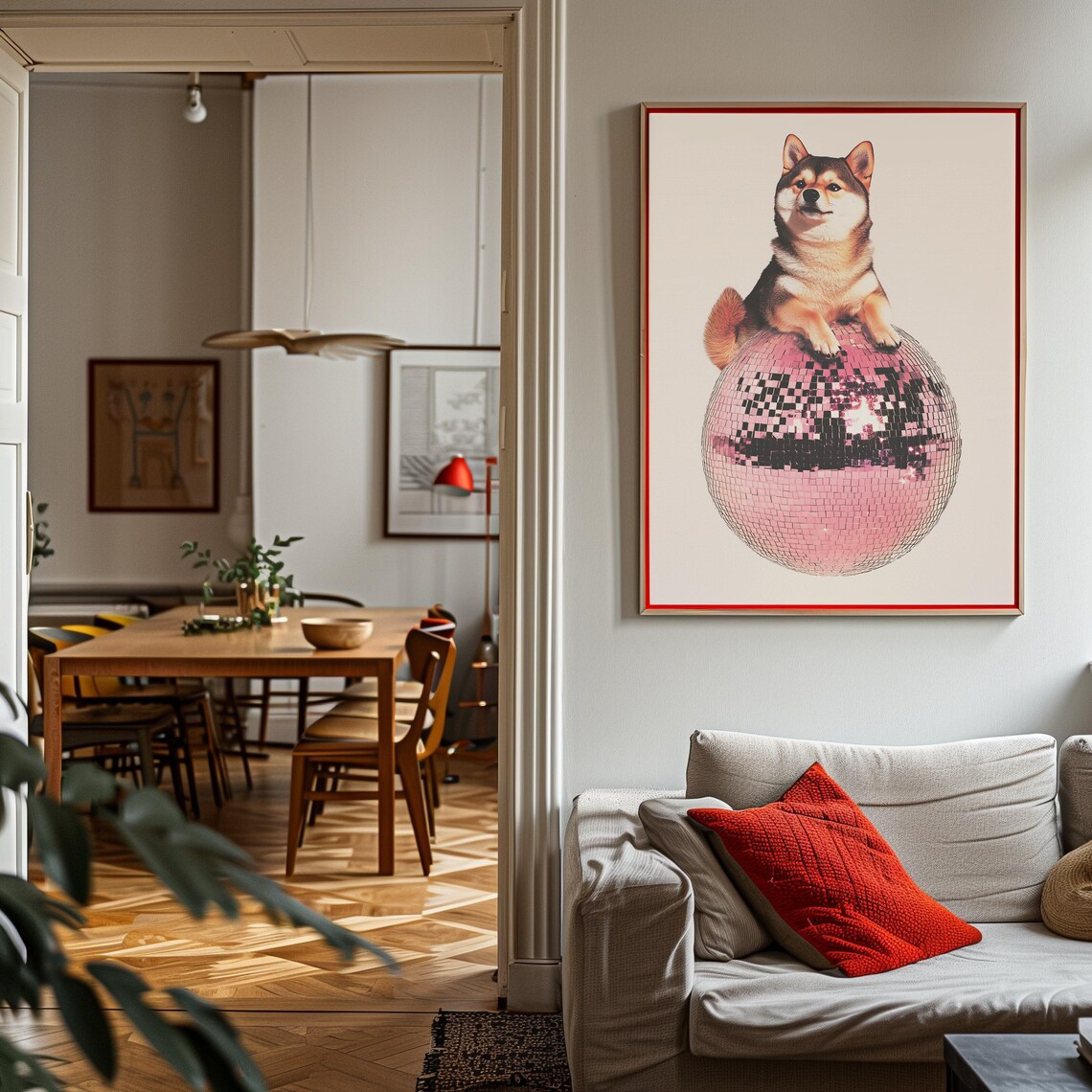 Shiba Inu Wall Art Print Vintage Disco Ball Doge Poster 70s Funky Retro Sable Shiba Inu Art Girly Dorm Collage Shiba Owner Mom Gift Kid Room - Image 3