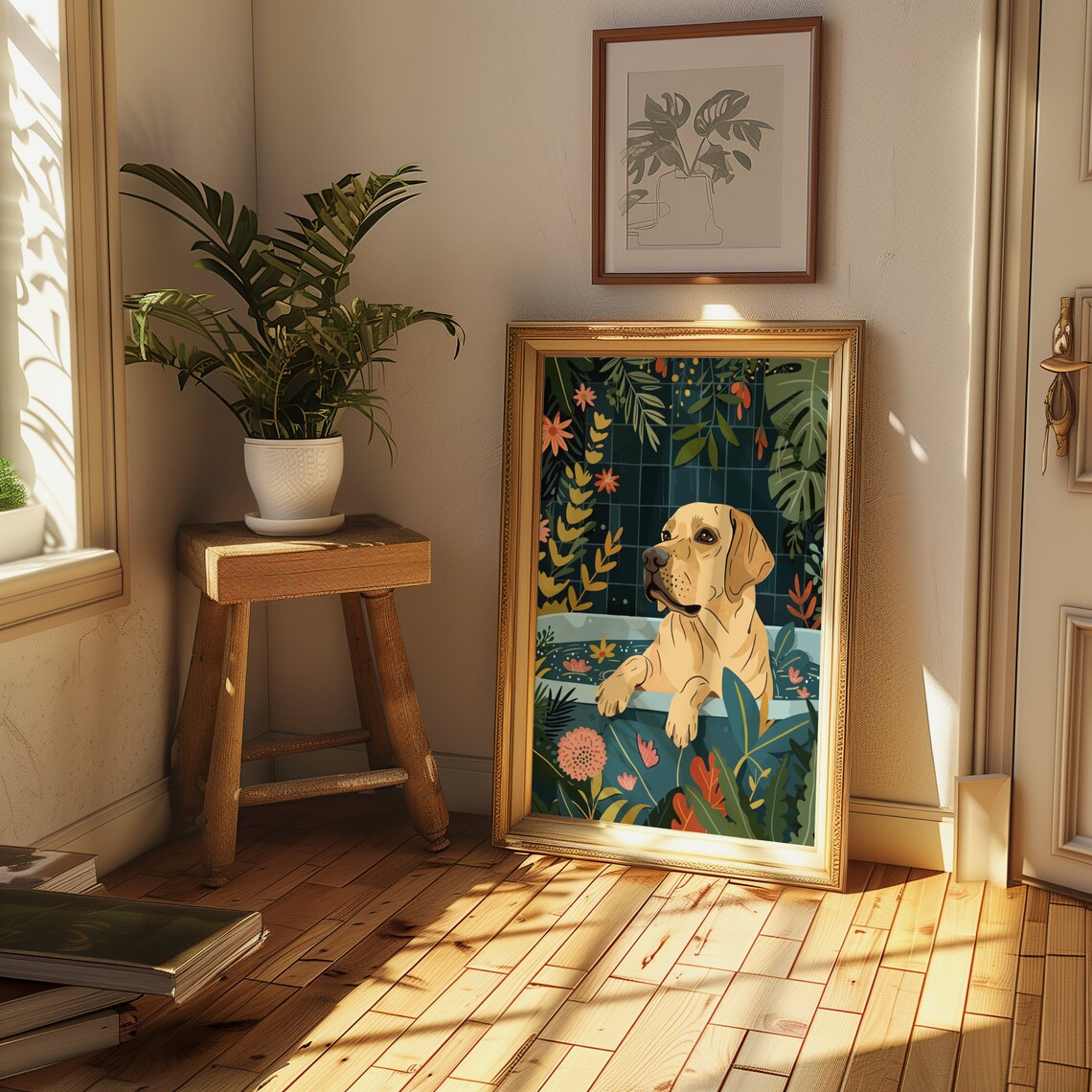 Yellow Labrador Boho Jungle Bathtub Art Print - Image 2