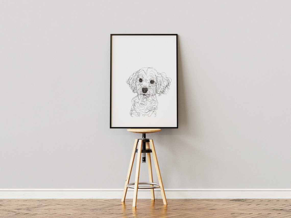 Cavapoo Puppy Fluffy Round Face Sweet Scribbly Sketch Art Poster - Image 2