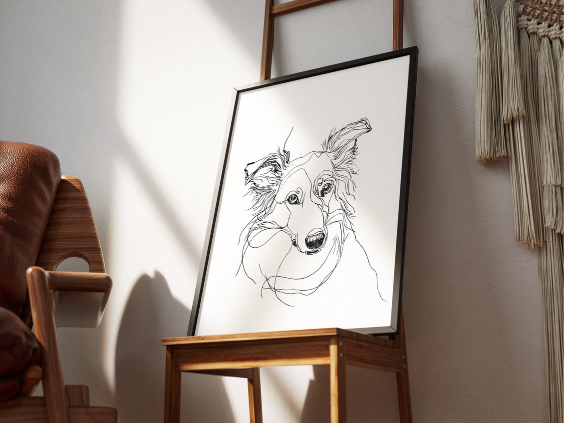 Rough Collie Head Noble Flowing Sketch Line Art Portrait Poster - Image 2