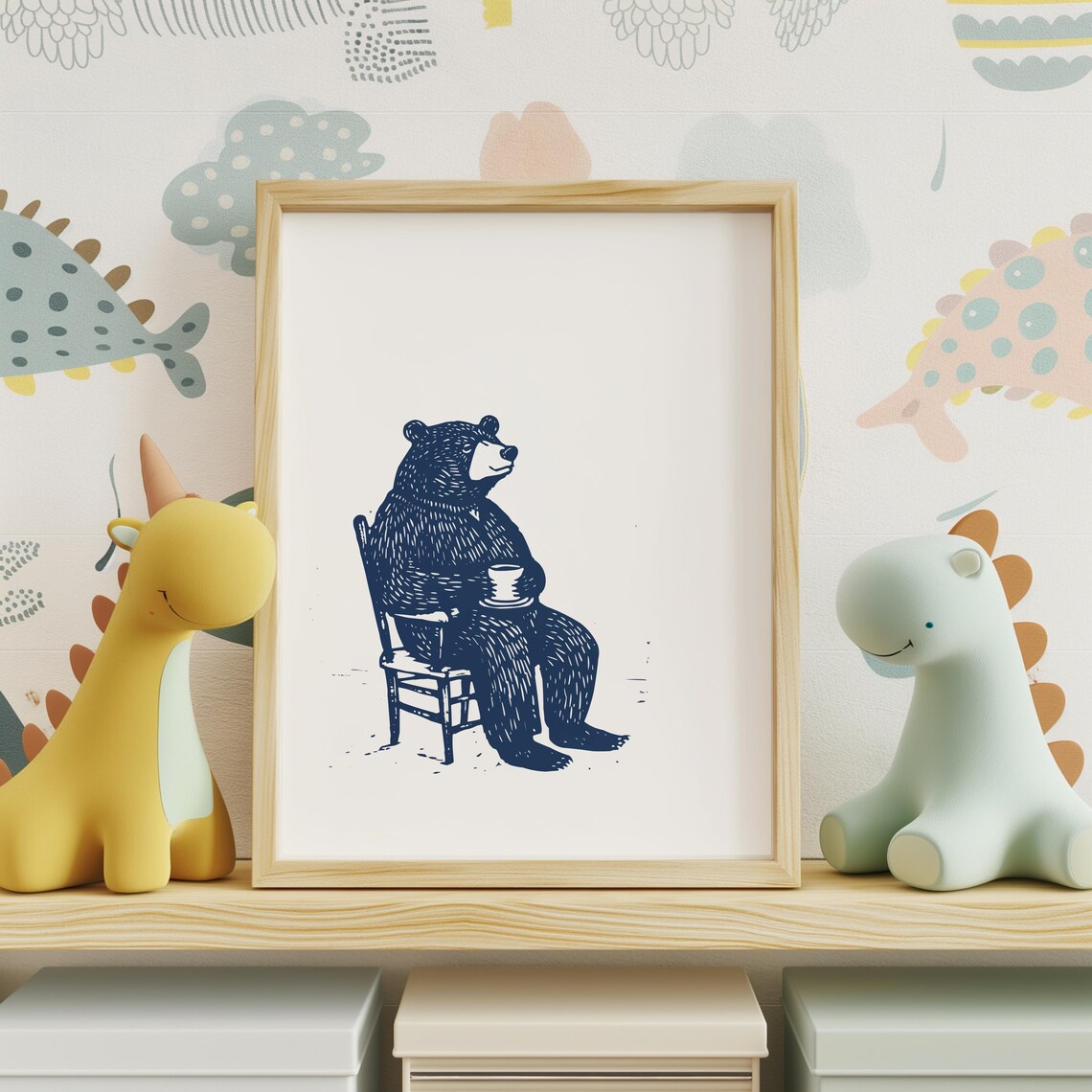 Quirky Bear Coffee Art Print, Cute Retro Kitchen Decor