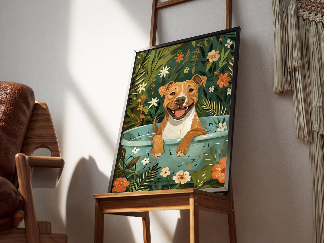 Fawn Staffy Jungle Bathtub Tropical Art Print - Image 2