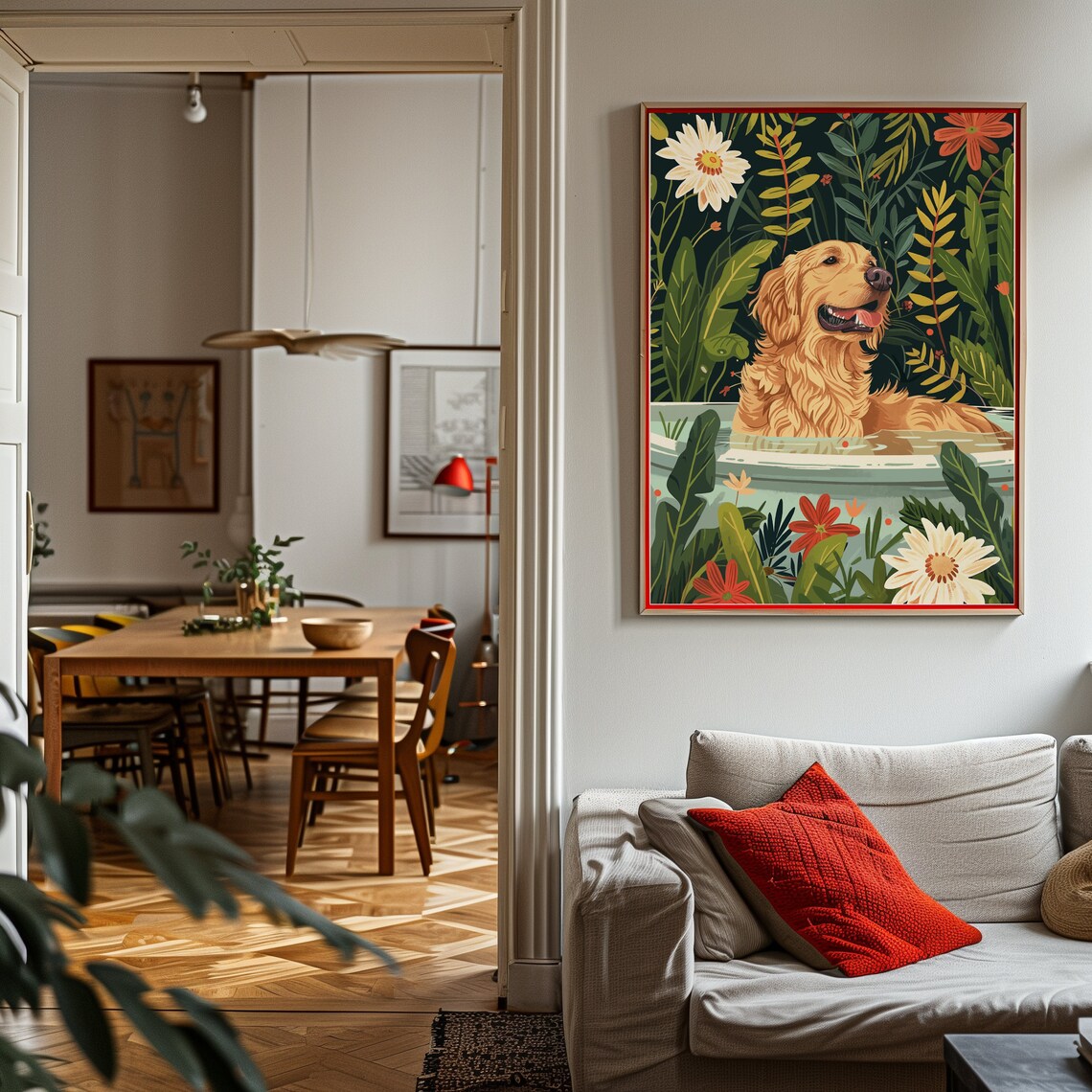 Golden Retriever Botanical Poster, Tropical Boho Decor - Image 2