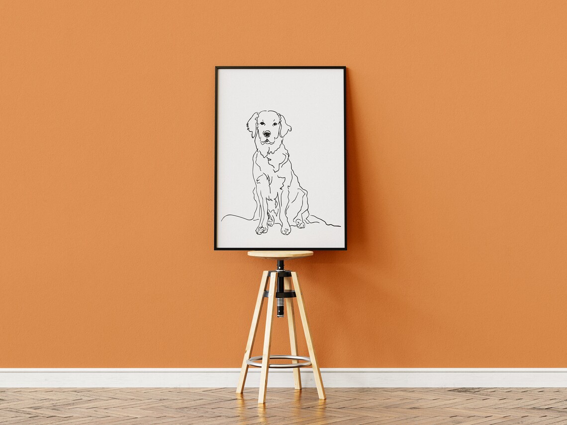 Golden Retriever Sitting Patiently Warm Minimal Line Drawing Poster - Image 3