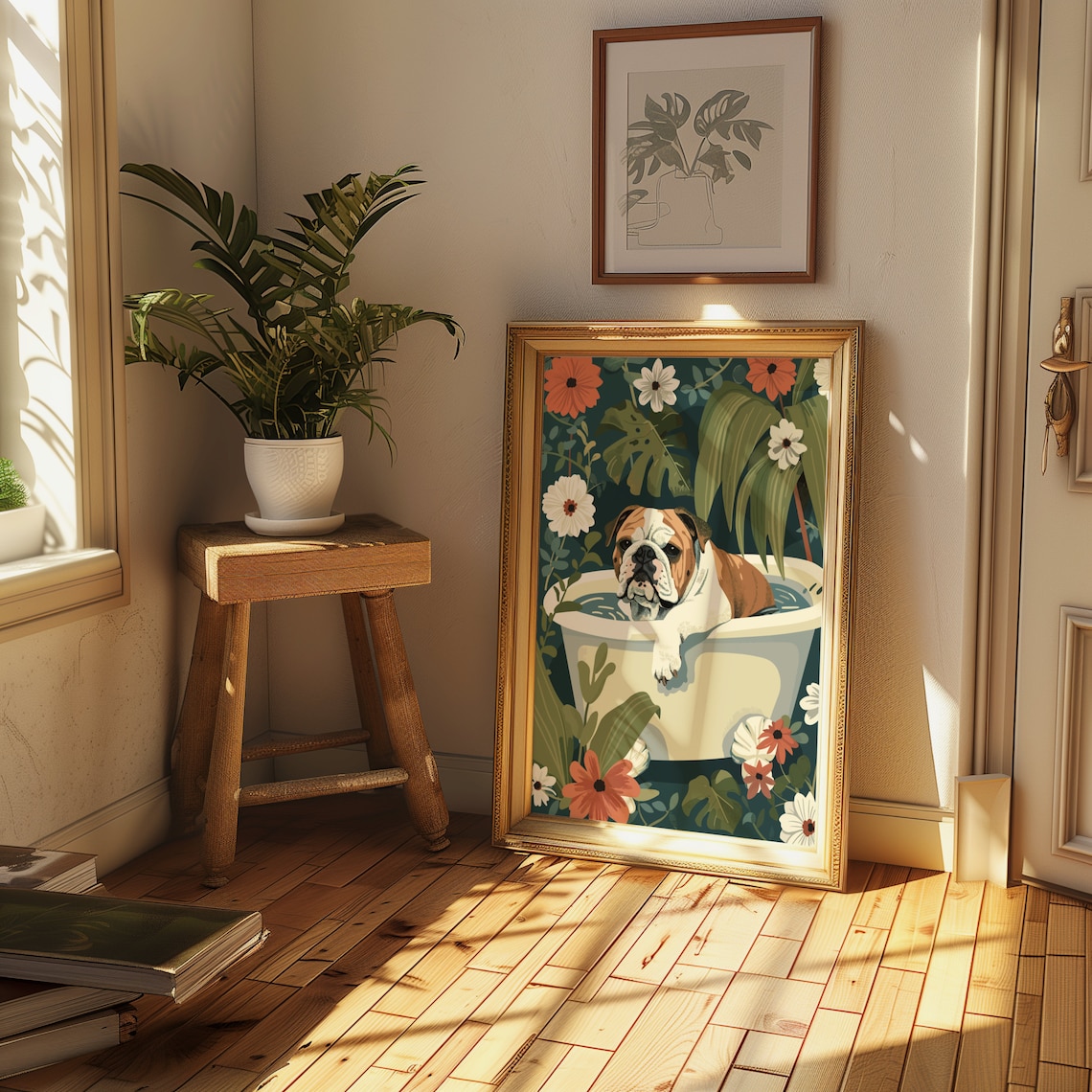 English Bulldog Boho Jungle Poster, Botanical Decor - Image 3
