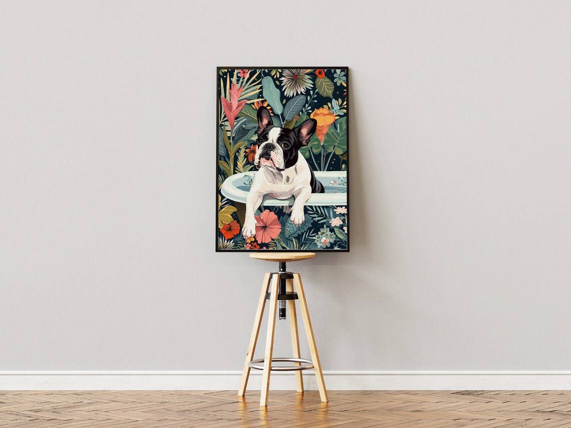 French Bulldog Wall Art, Boho Jungle Botanical Print - Image 3