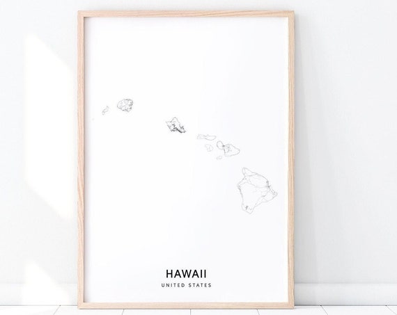 Hawaii Map Print, Minimalist Modern Travel Poster