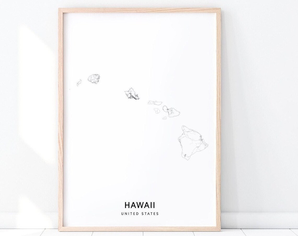 Hawaii Map Print, Minimalist Modern Travel Poster