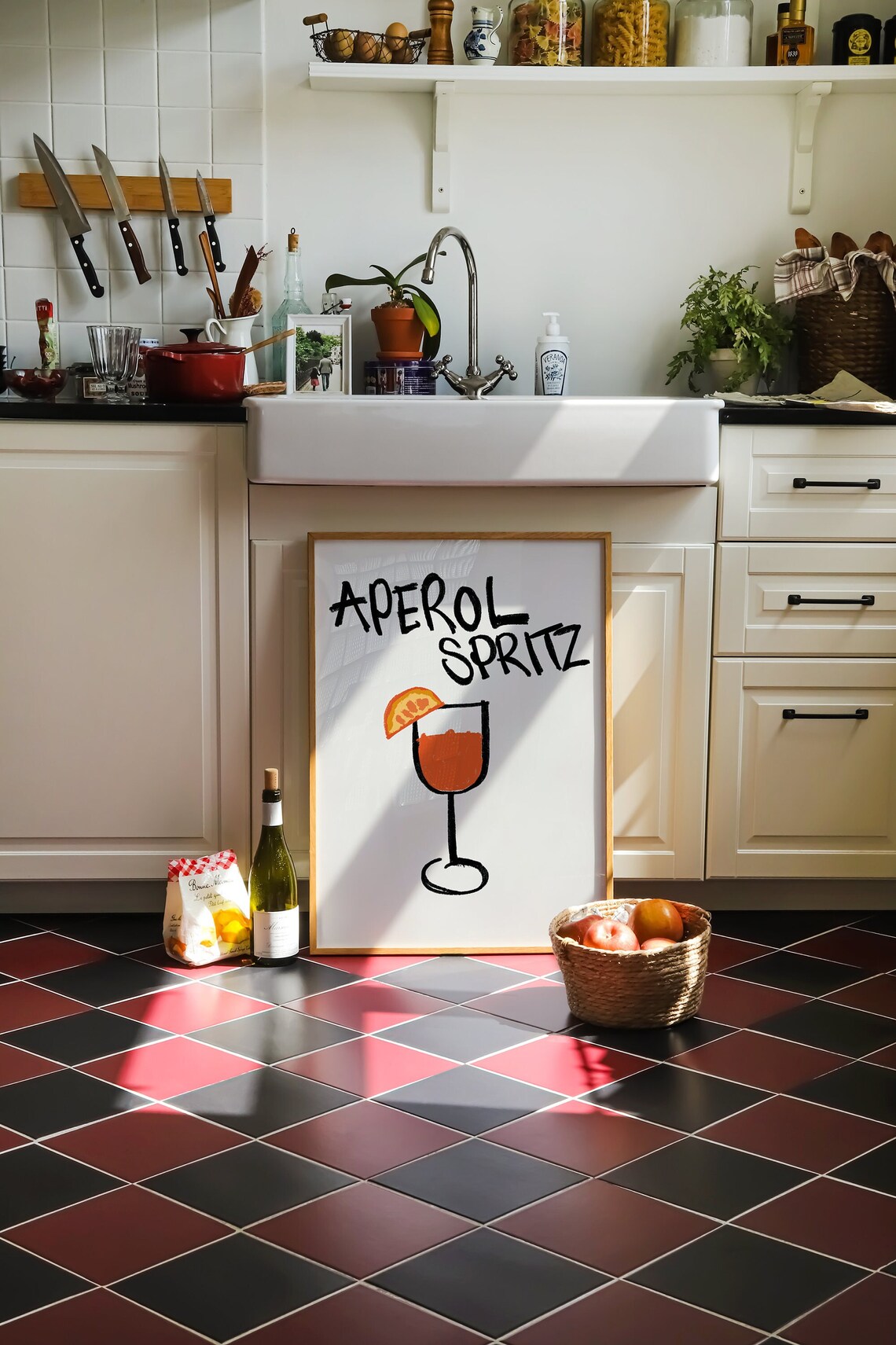 Aperol Spritz Minimalist Cocktail Poster, Bar Art Print
