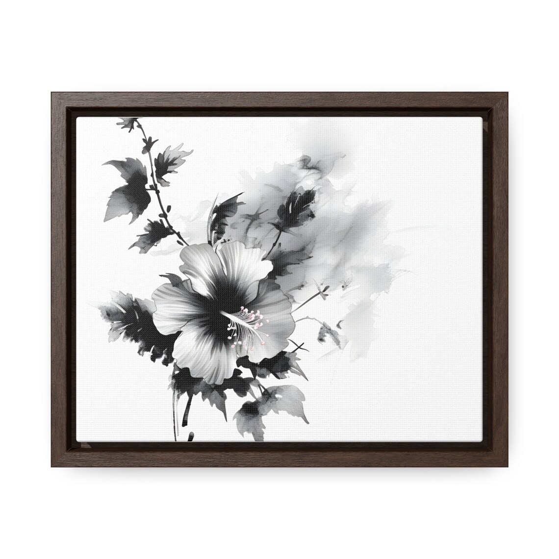 Hibiscus Flower Japanese Ink Sumi-e Monochrome Floral Poster - Image 4