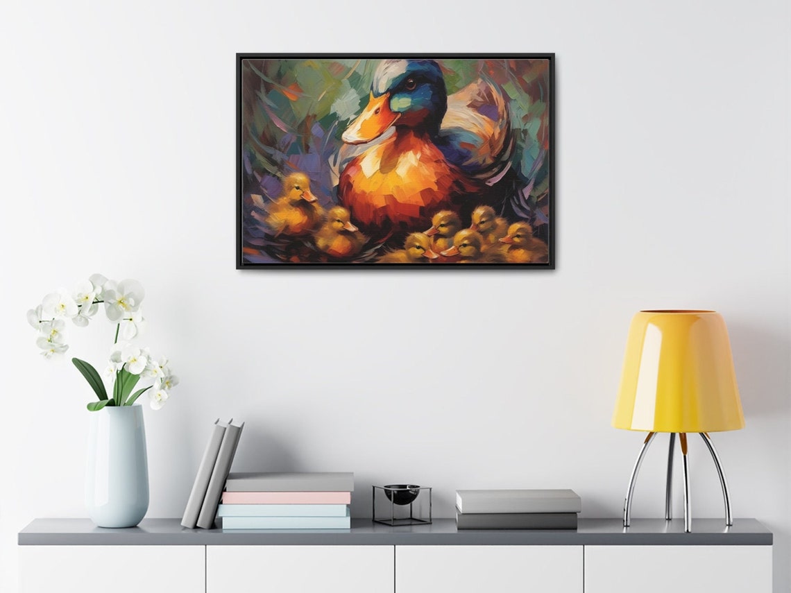Duck Mother And Ducklings Colorful Oil Painting Charming Bird Poster - Image 3