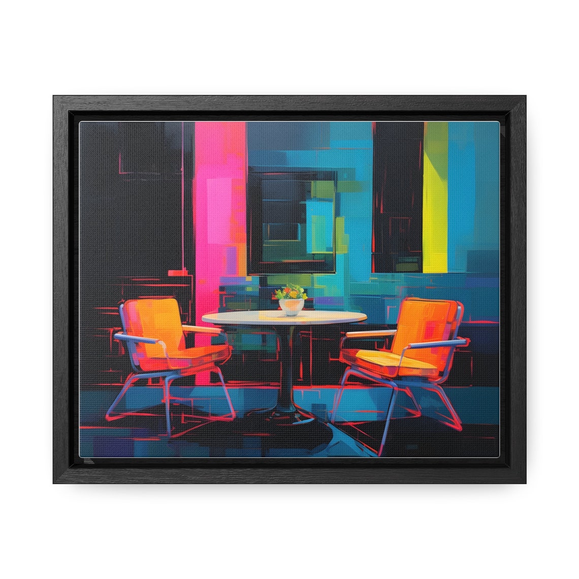 Neon Orange Cafe Chairs Table Night Pop Art Retro Diner Poster