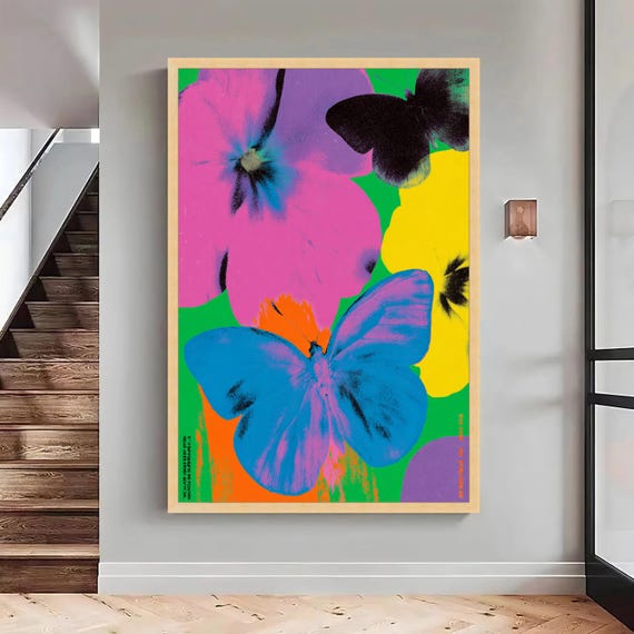 Butterfly Pansy Print Colorful Pop Art Floral Wall Decor