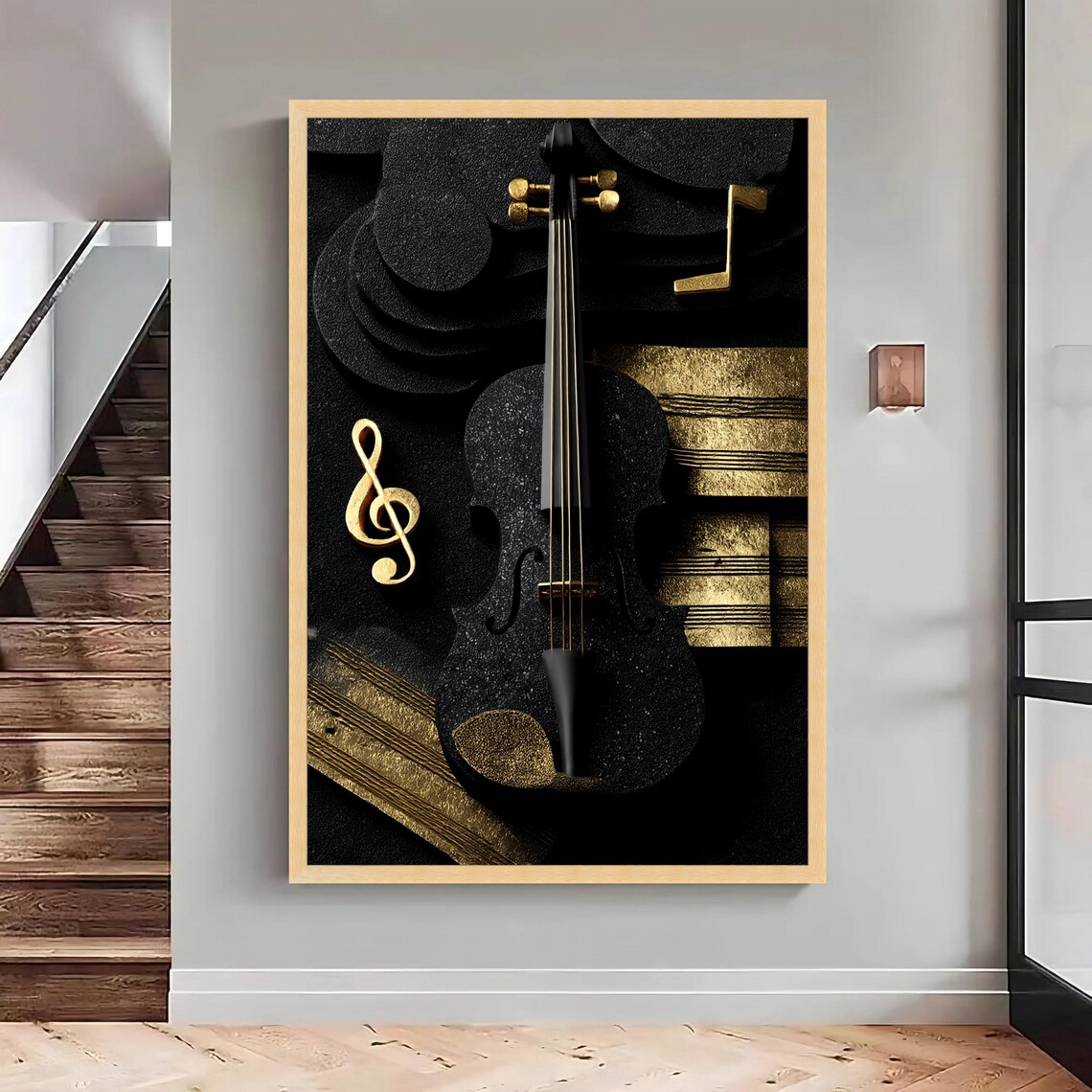 Black And Gold Violin Modern Musical Wall Decor