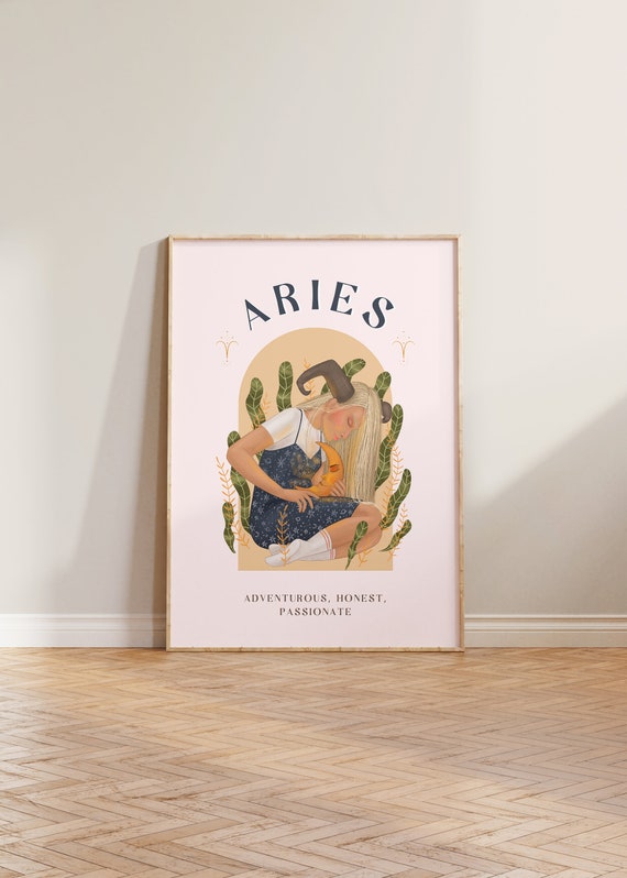 Aries Print Poster Zodiac Gift Astrology Star Sign Wall Art For Her Cute