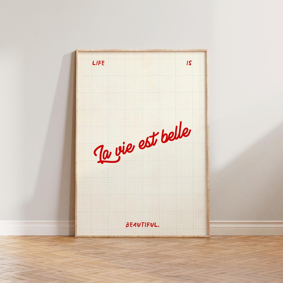 La Vie Est Belle Life Is Beautiful Minimalist Grid Quote Poster