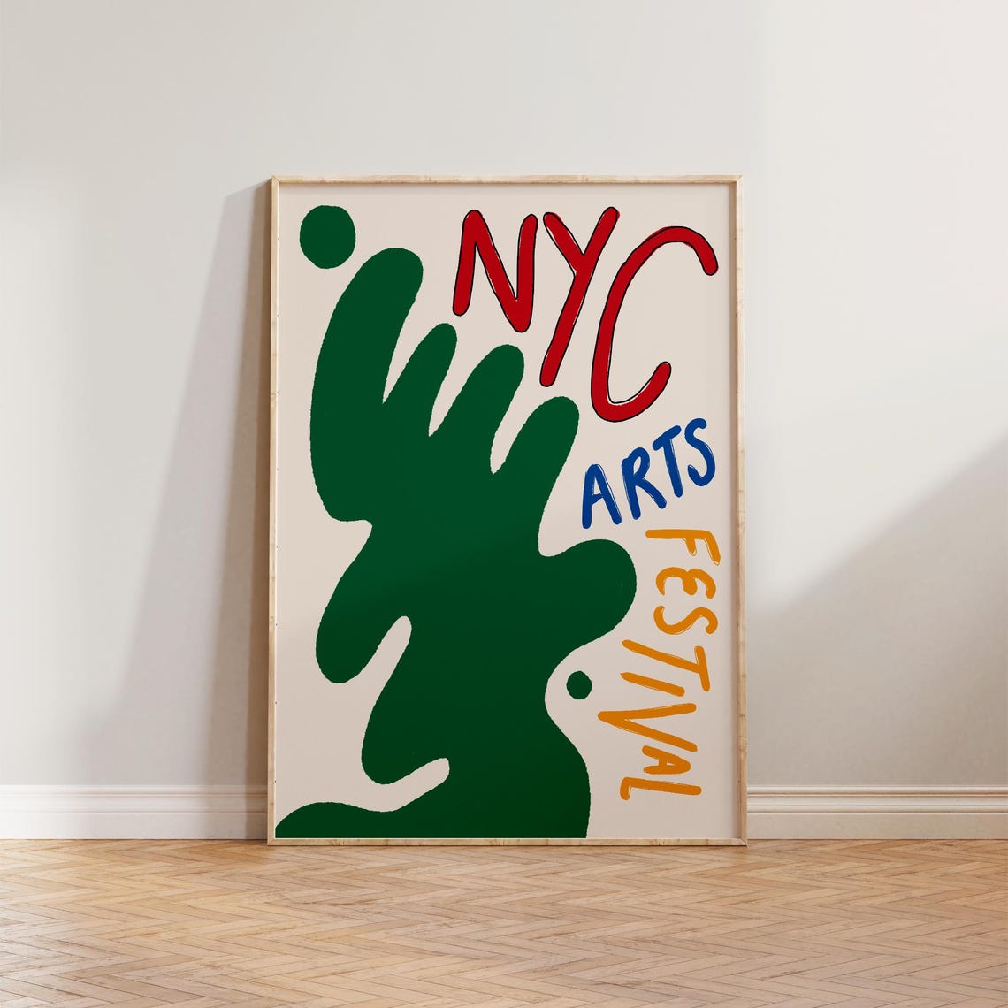 NYC Arts Festival Abstract Green Botanical Bold Typography Art Poster