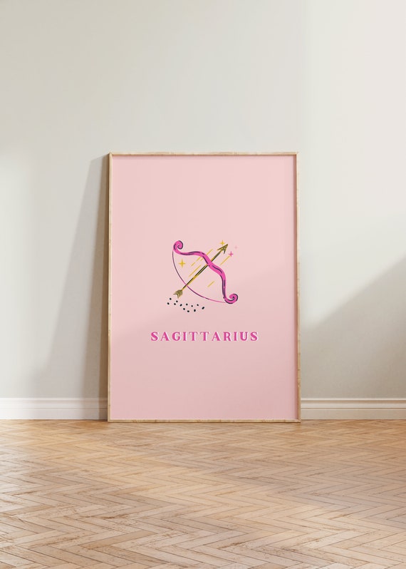 Sagittarius Print Art Zodiac Astrology Poster Star Sign Wall Dorm Pink Gift