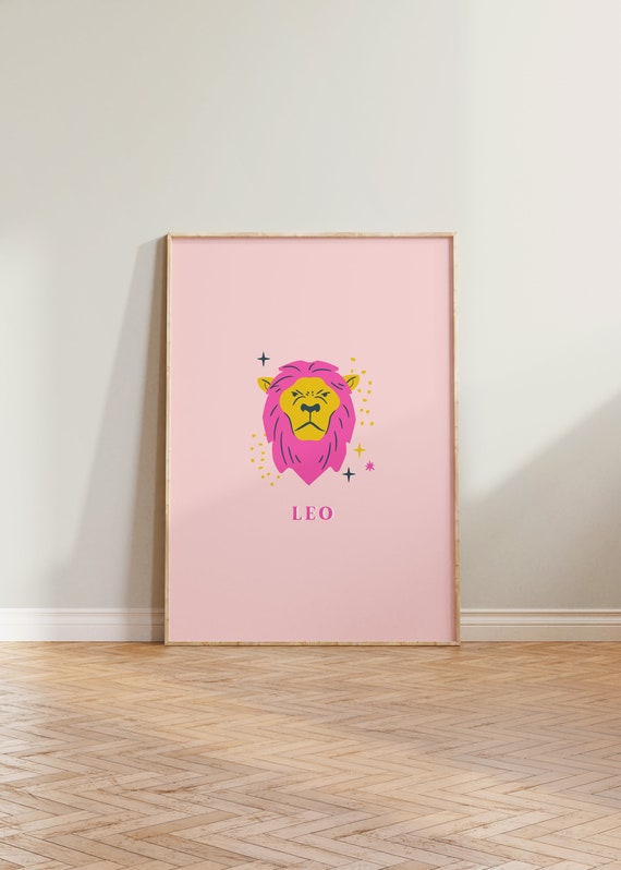 Leo Print Art Horoscope Zodiac Gift Astrology Star Sign Wall Pink Poster