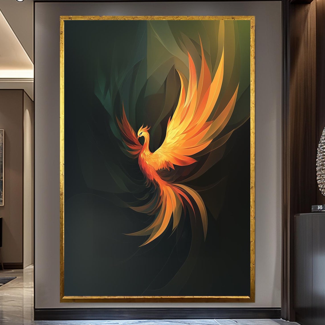 Fiery Phoenix Rising Mythical Firebird Abstract Flame Art Poster
