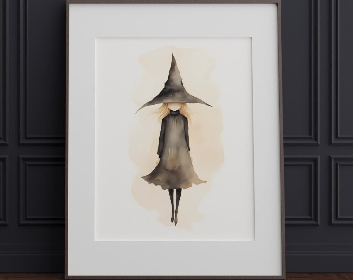 Whimsical Witch Watercolor Halloween Art Print