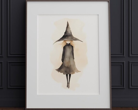 Whimsical Witch Watercolor Halloween Art Print