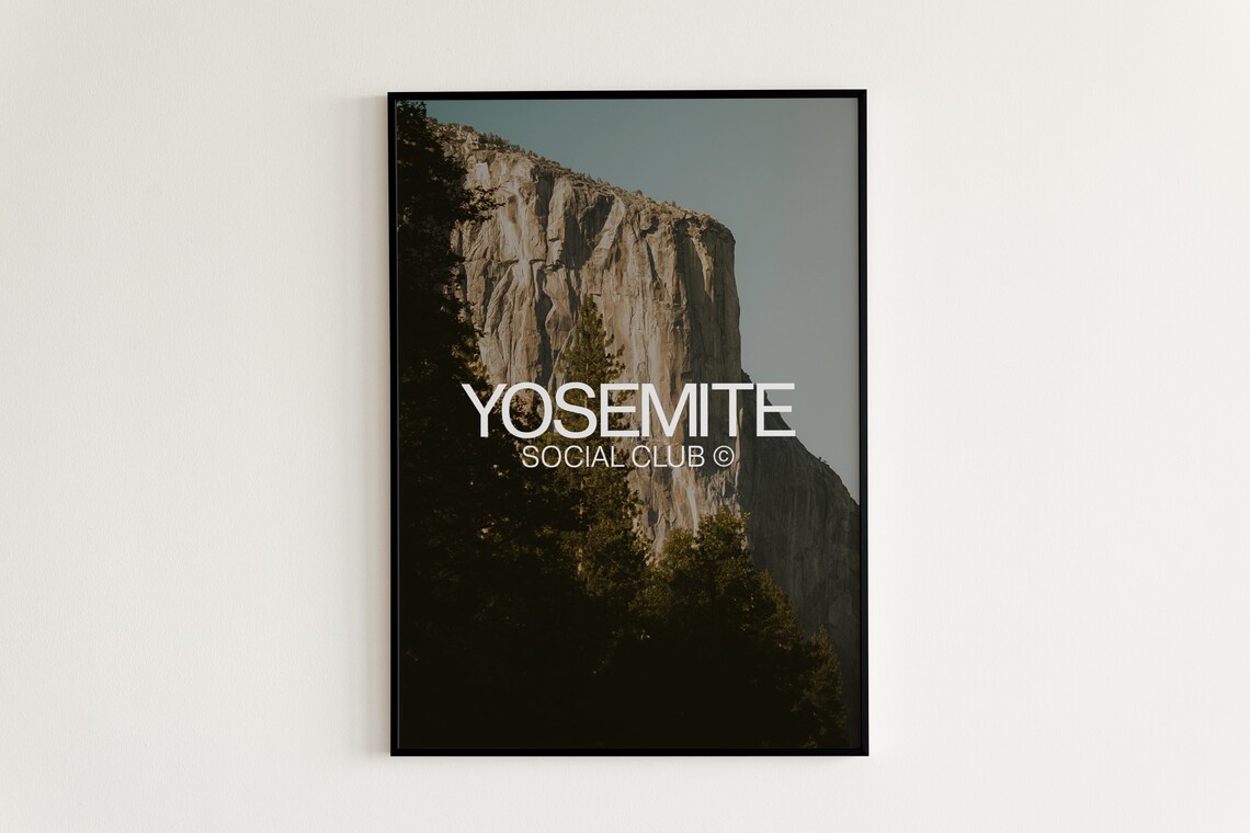 Yosemite National Park Social Club Granite Cliff Photo Travel Poster