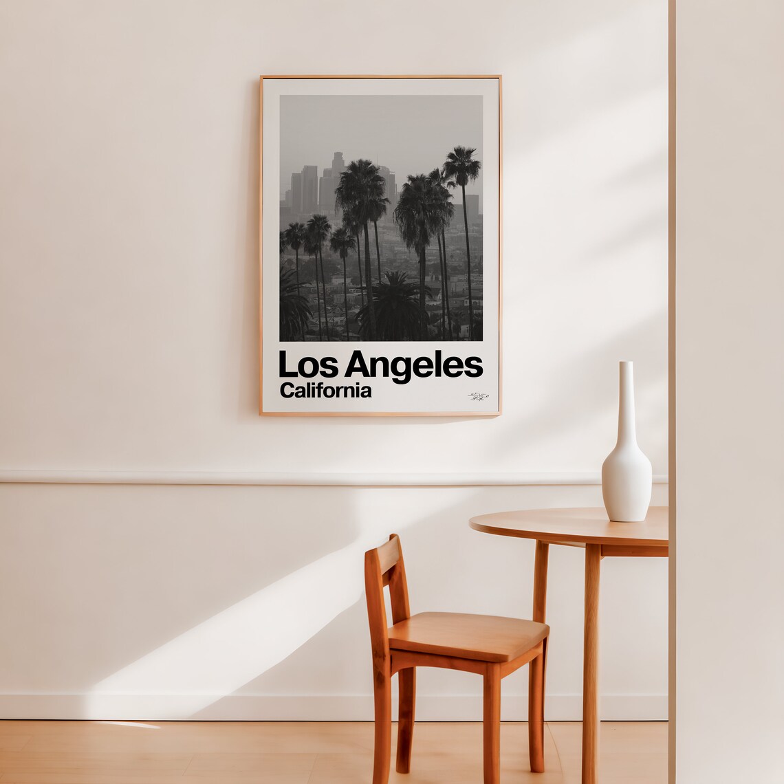 Los Angeles California Skyline Palm Trees Black White Photo Poster - Image 4