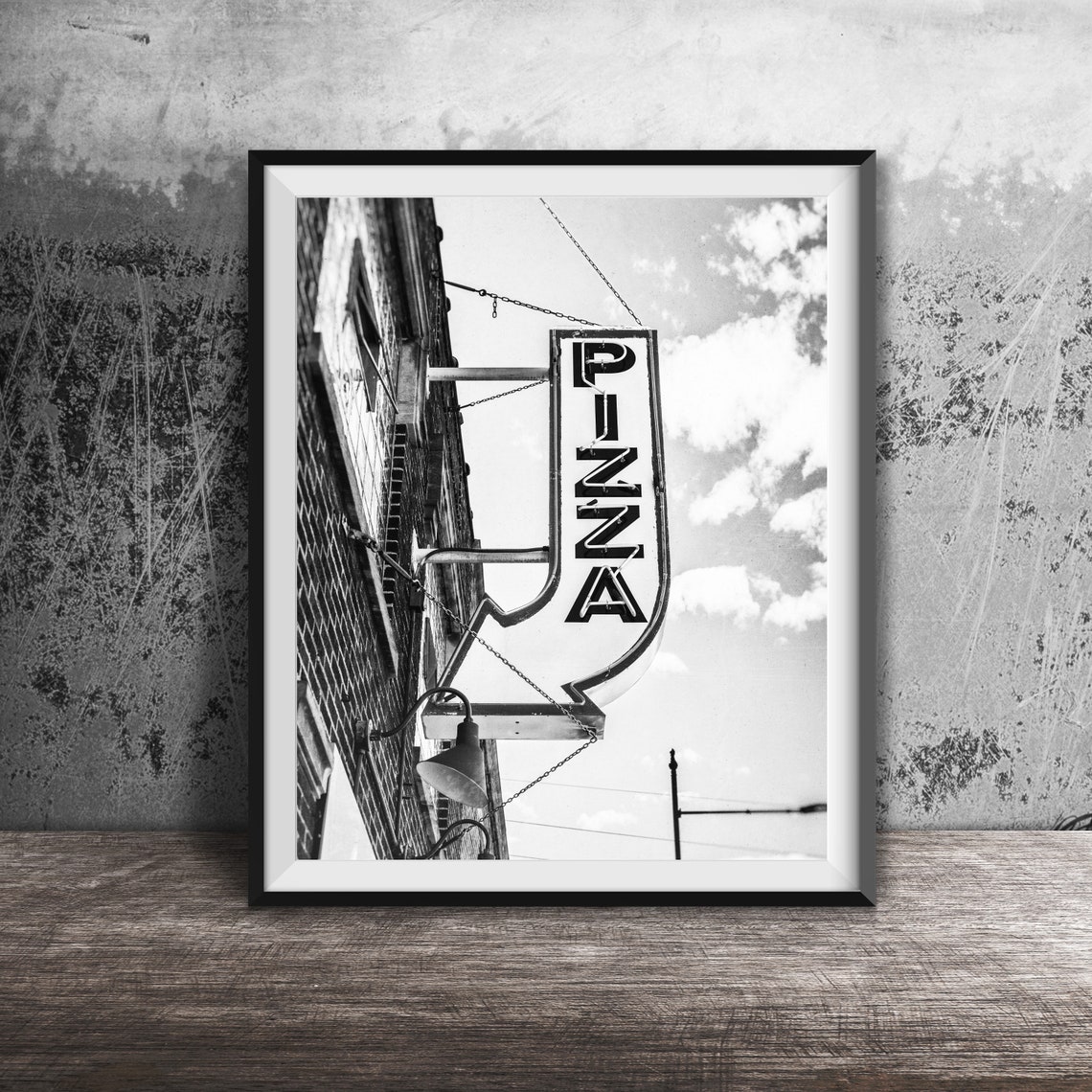 Vintage Arrow Shaped Pizza Neon Sign on Brick Building Poster - Image 2