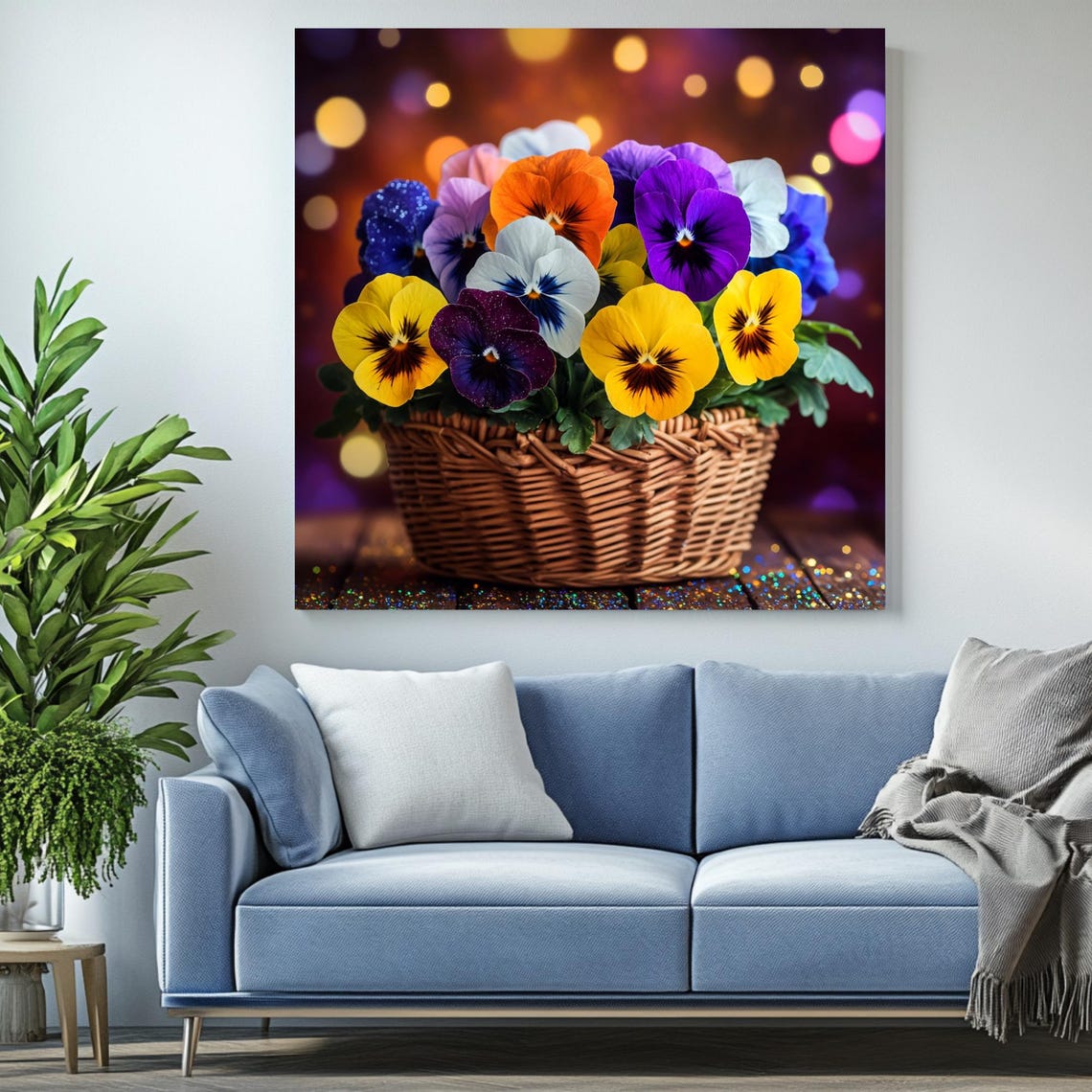 Pansy Flower Basket Wall Art Print, Botanical Decor - Image 2