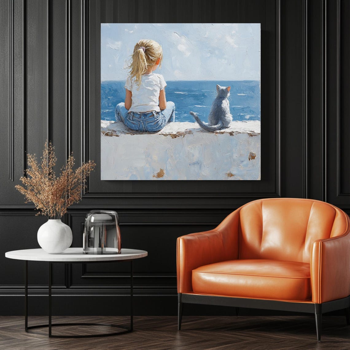 Girl And Cat Ocean View Poster, Coastal Decor - Image 3