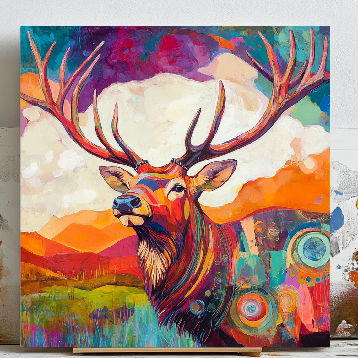 Stag Mosaic Art Print, Contemporary Impressionism