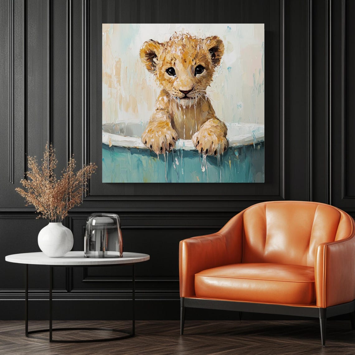 Lion In Bathtub Nursery Decor, Safari Art Print - Image 3