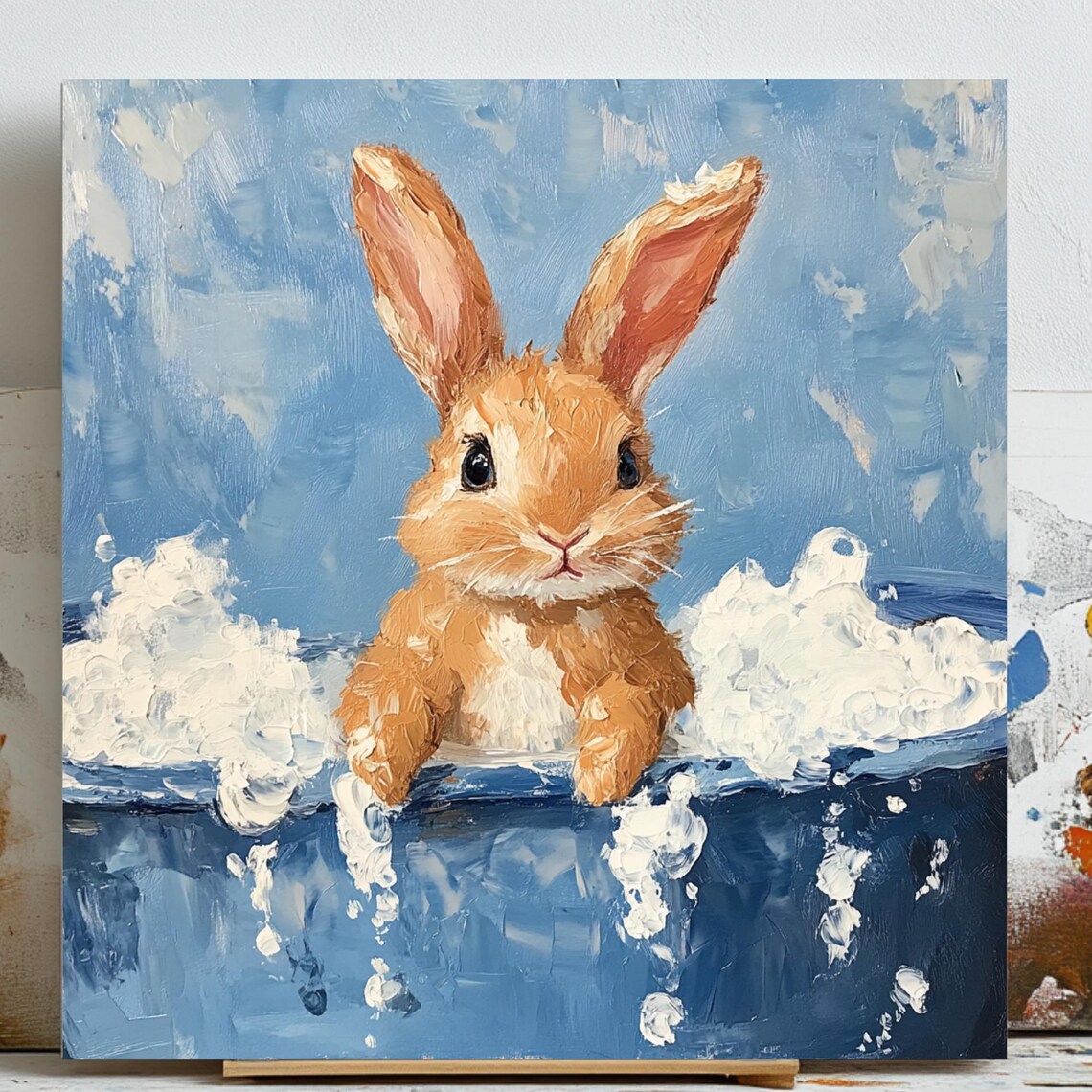 Bunny Bathroom Wall Art, Funny Rabbit Decor