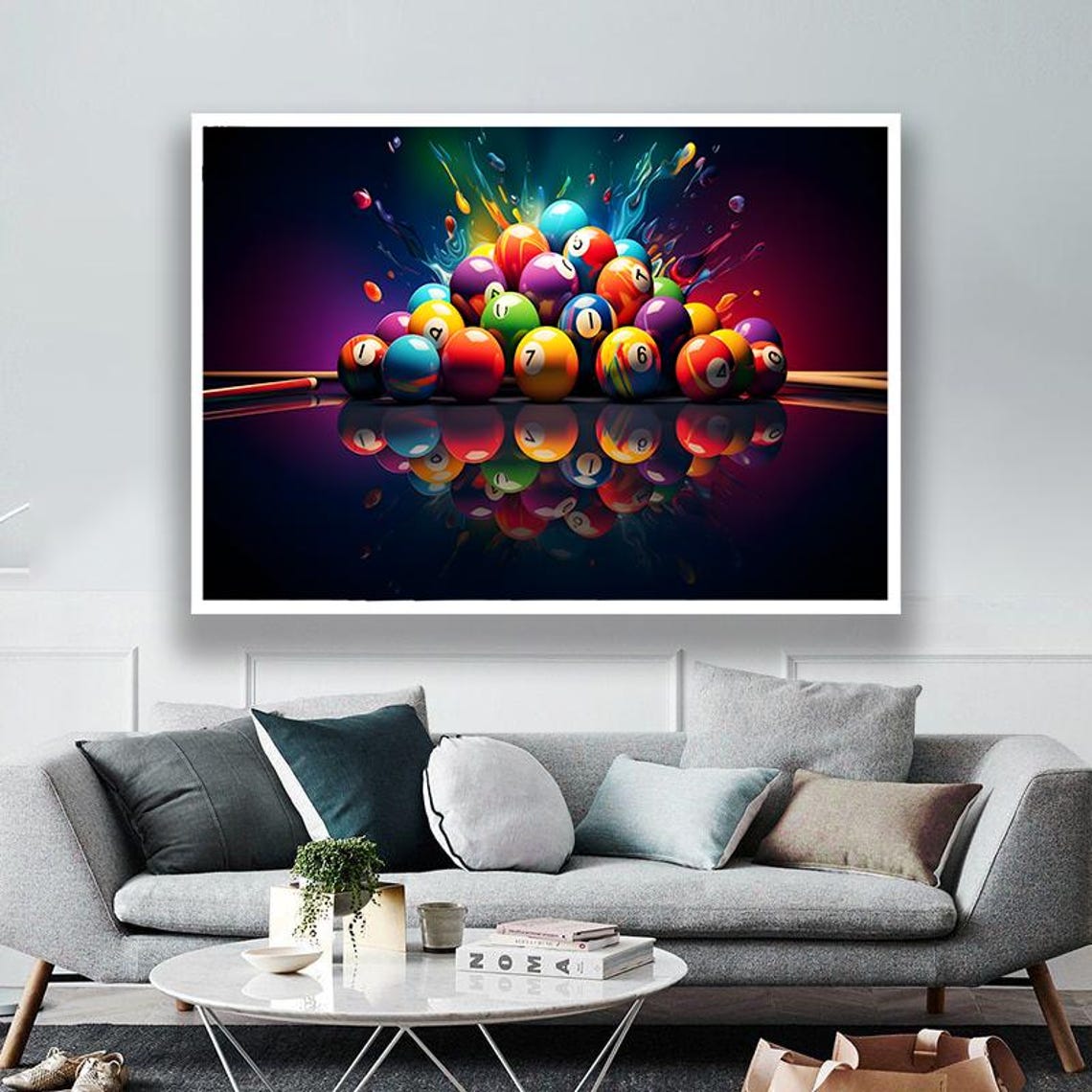 Colorful Billiard Balls Rack Pool Table Game Room Decor Poster