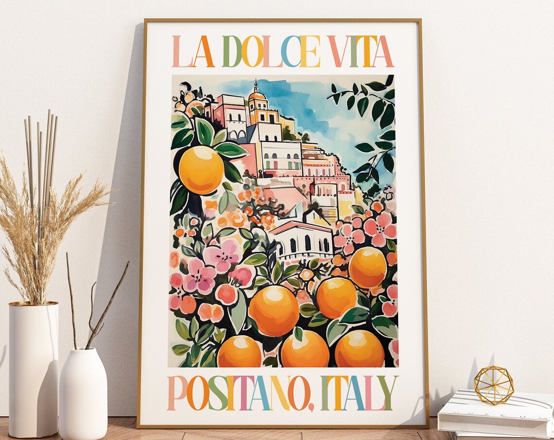La Dolce Vita Positano Italy Oranges Watercolor Travel Poster
