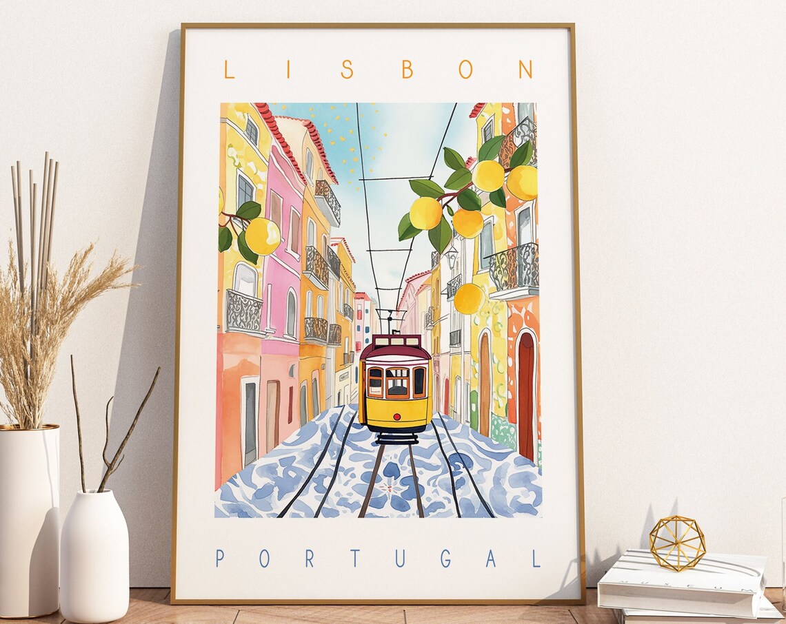 Lisbon Portugal Watercolor Travel Poster, Lisboa