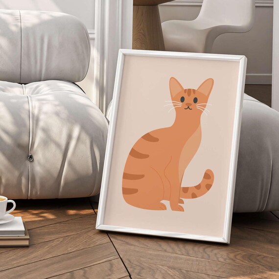 Playful Orange Tabby Cat Minimalist Kids Room Illustration Poster