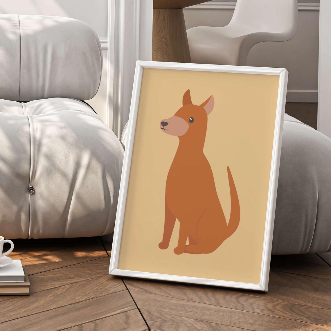 Happy Orange Dog Minimalist Kids Room Cute Illustration Poster