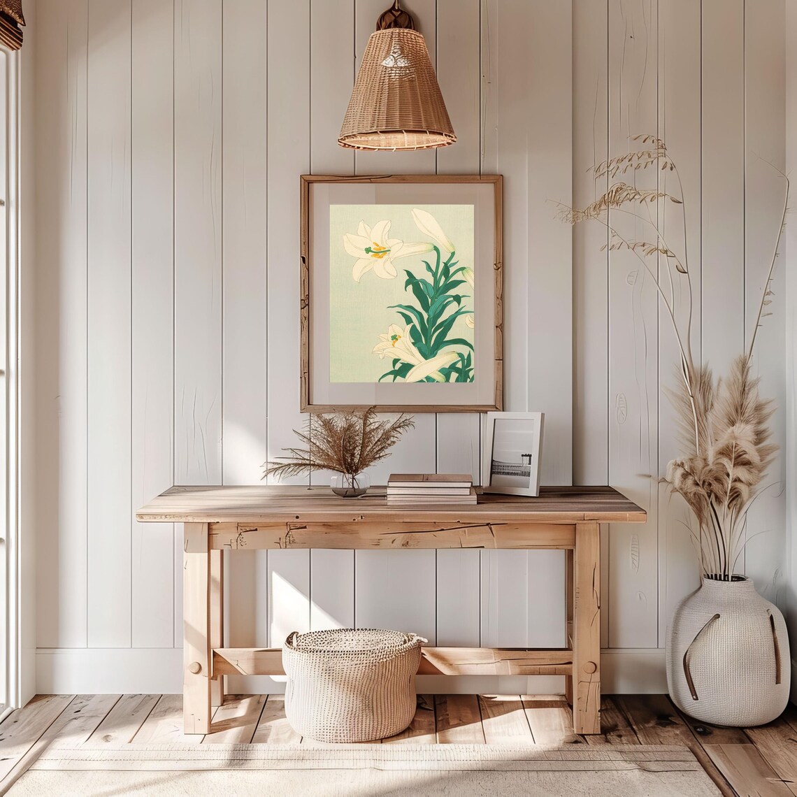 White Lilies Vintage Japanese Botanical Floral Elegant Wall Art Poster - Image 2