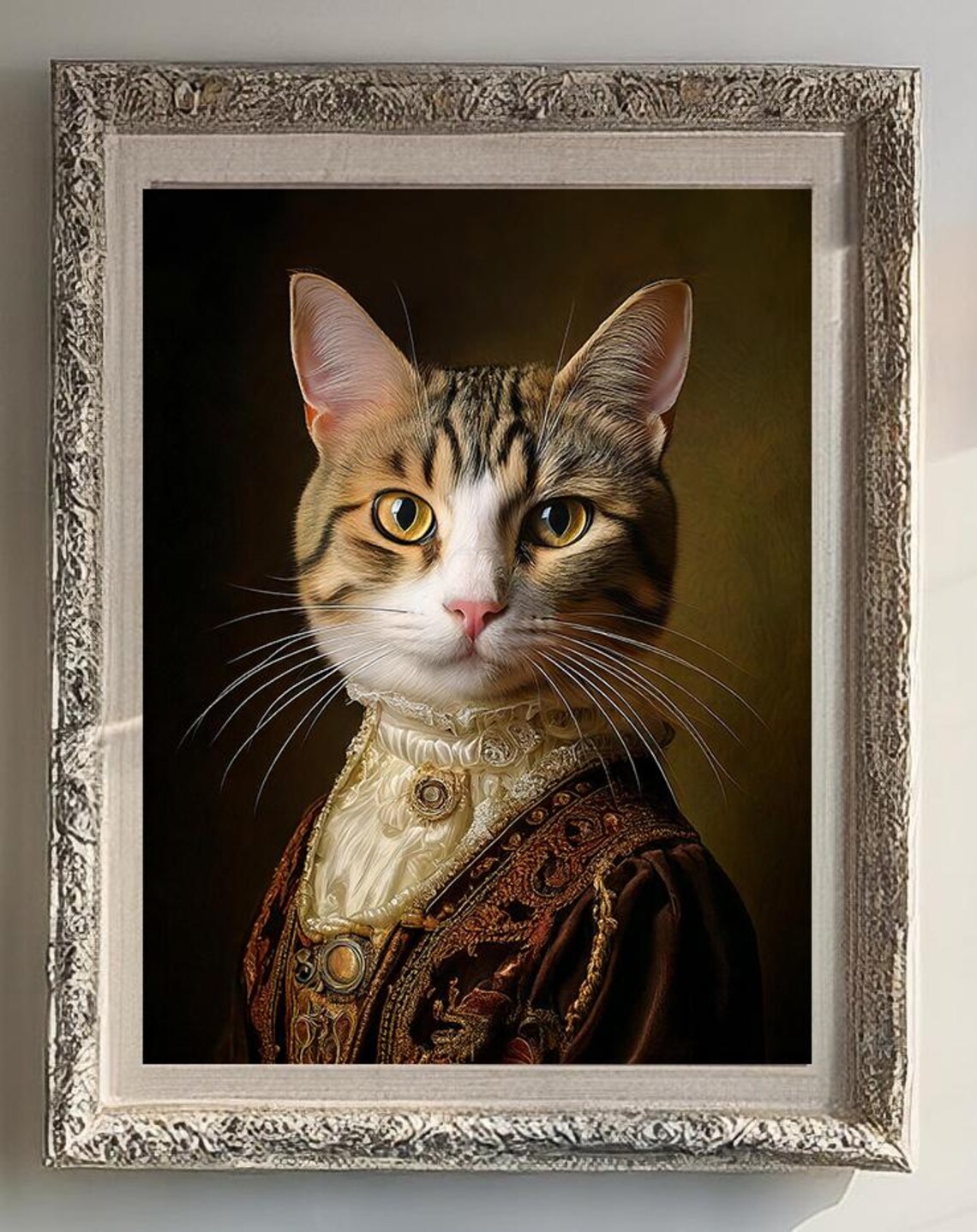 Victorian Cat Portrait Lady Tabby White Lace Dress Elegant Cat Wall Art Poster - Image 3