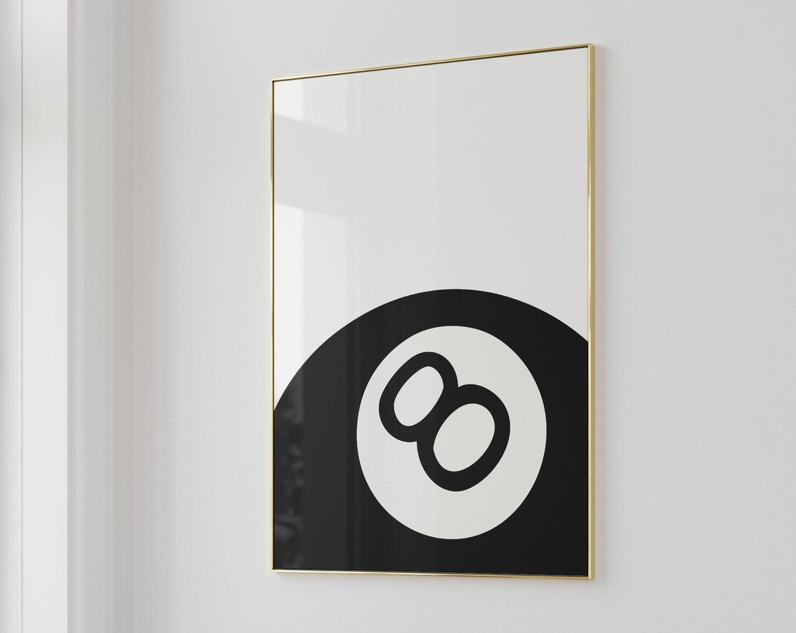 Magic Eight Ball Minimalist Black White Retro Style Wall Art